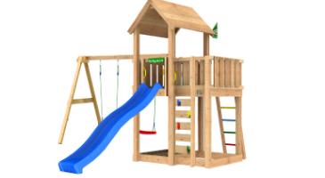 Legetårn Mansion 2.1, inkl. Swing modul, 120 kg sand, blå rutschebane